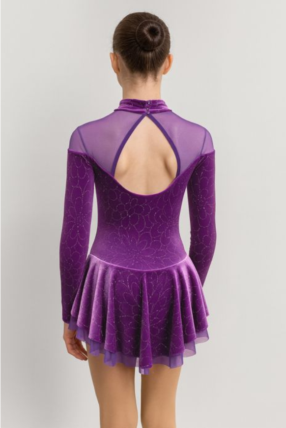 Langarm Kürkleid mit Glitzer-Blumen - Samt-Dress