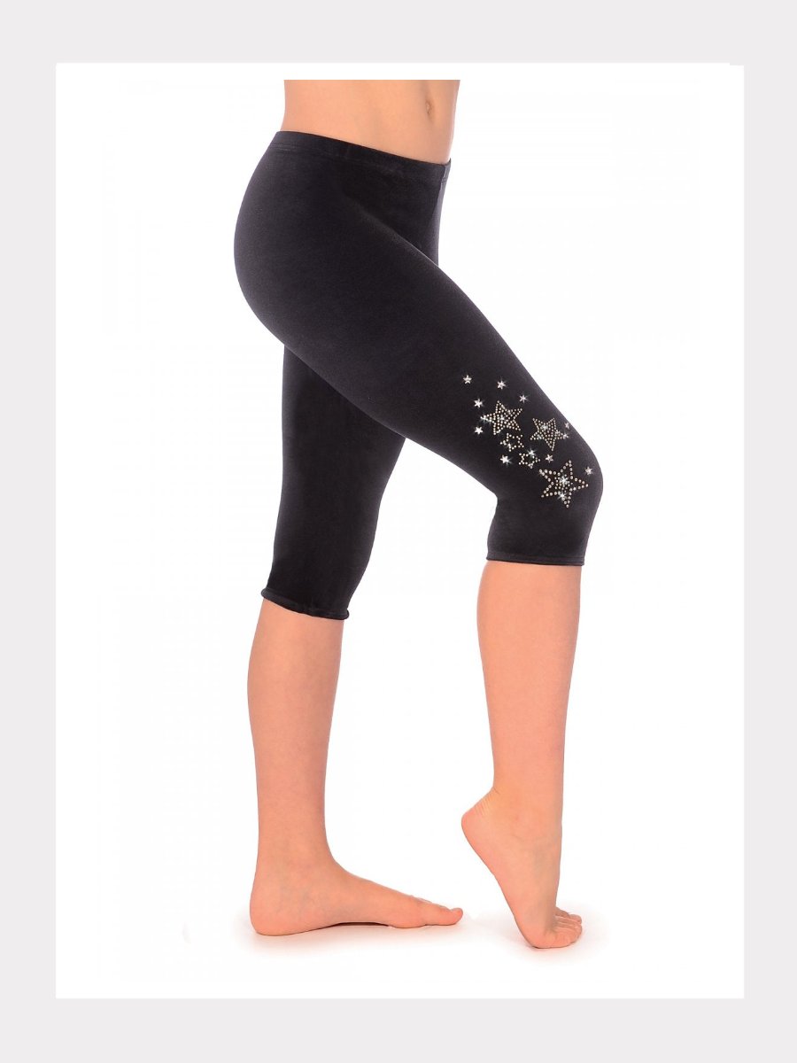 Velour Capri Leggings mit Schmucksteinsterne