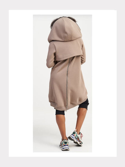 Lange Baumwoll Fleece-Kapuzenjacke