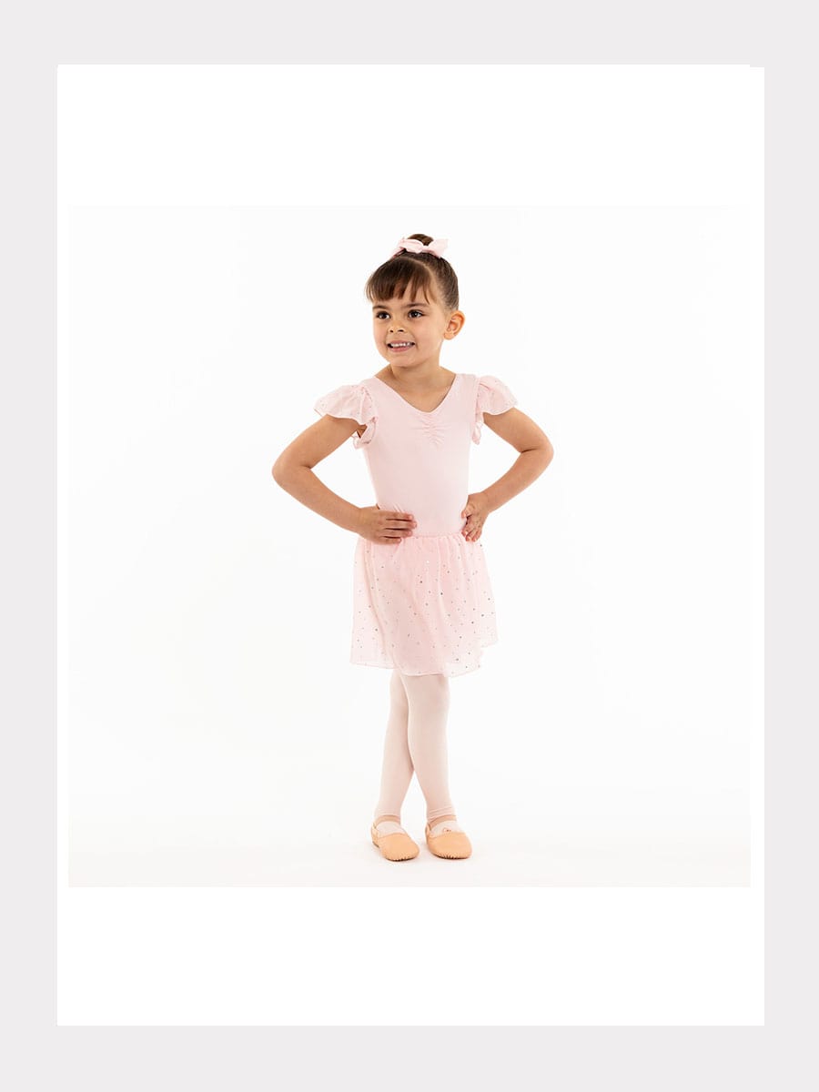 Kurzarm Ballett-Kleid mit Flutterärmel und Pailletten-Rock