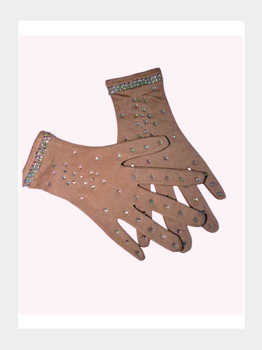 Sports Eiskunstlauf Wettbewerbshandschuhe Beige mit Strassbesatz