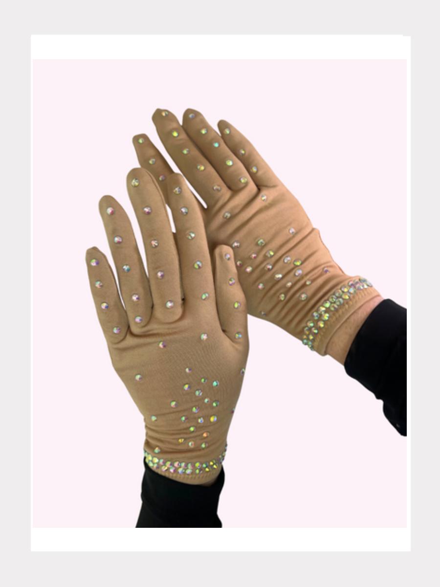 Sports Eiskunstlauf Wettbewerbshandschuhe Beige mit Strassbesatz