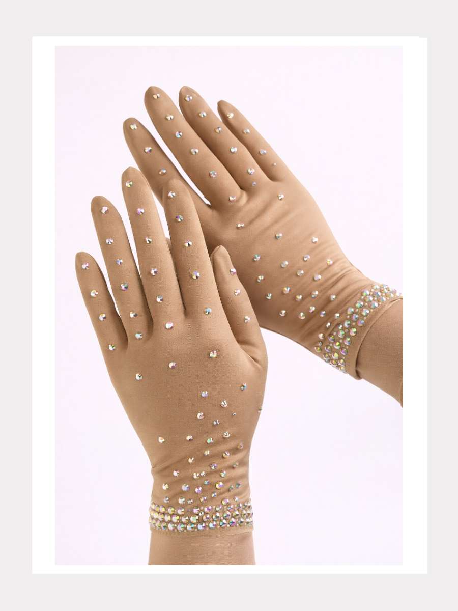 Sports Eiskunstlauf Wettbewerbshandschuhe Beige mit Strassbesatz