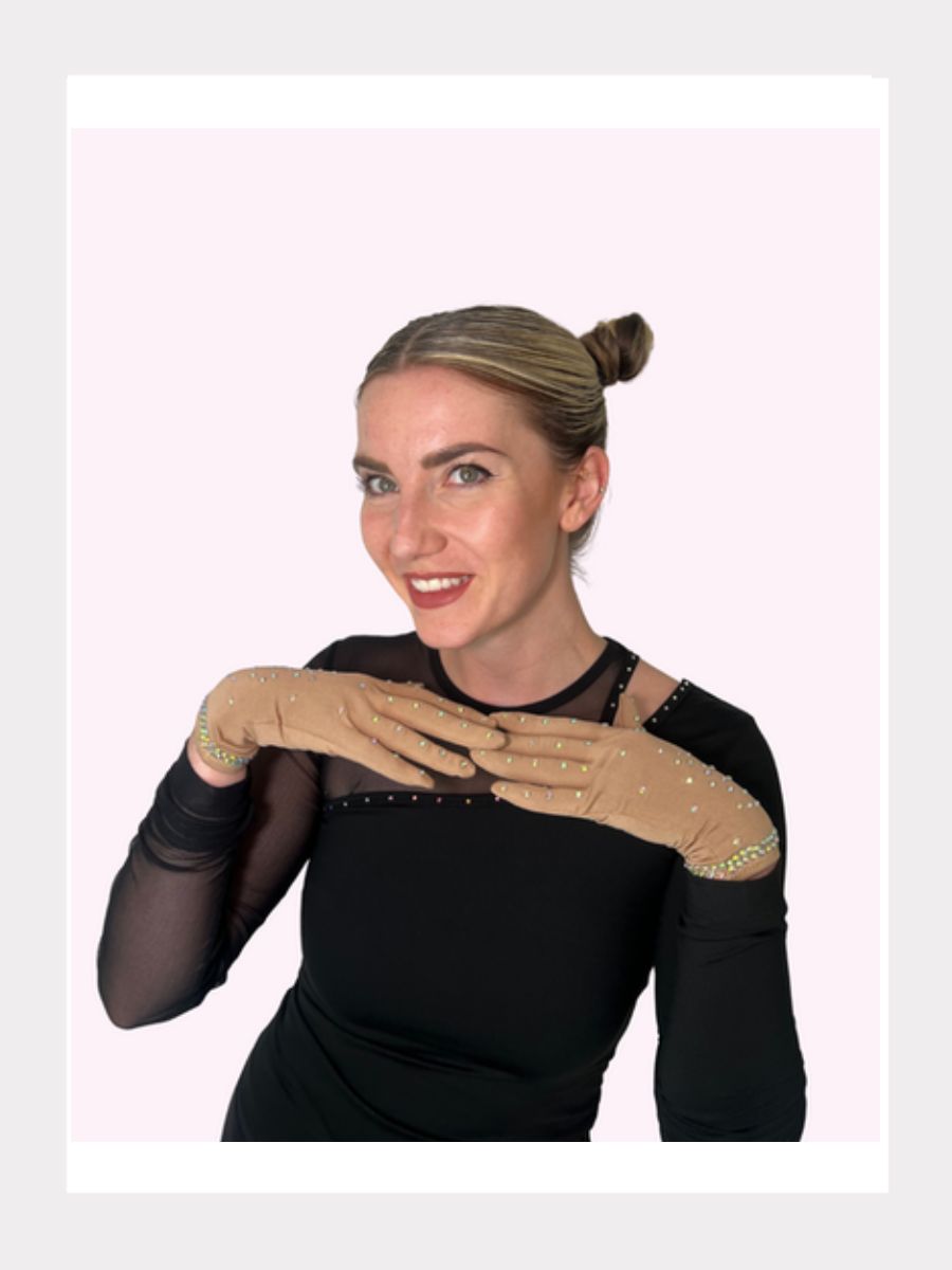 Sports Eiskunstlauf Wettbewerbshandschuhe Beige mit Strassbesatz