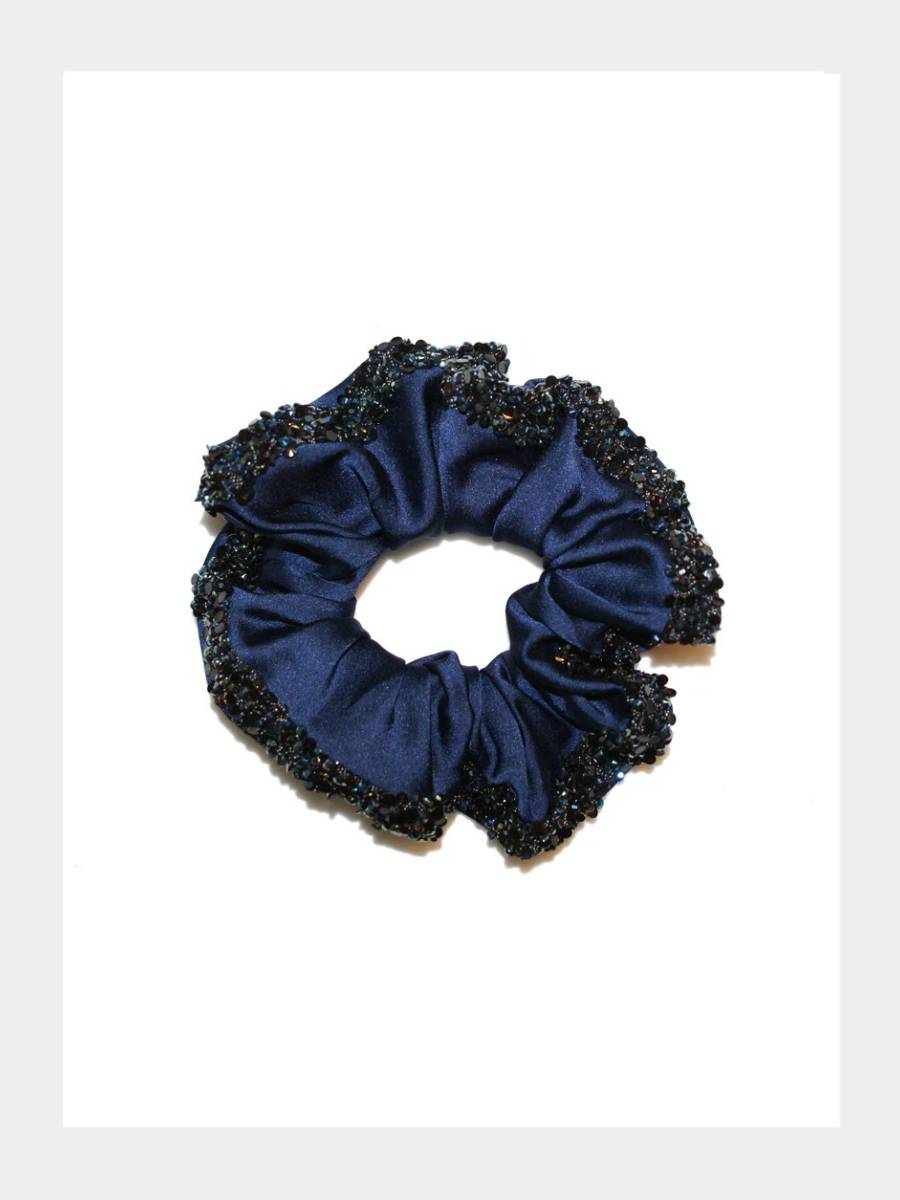 Gala Satin Haargummi mit schimmerndem Perlenrand (Navy, Taupe, Schwarz)