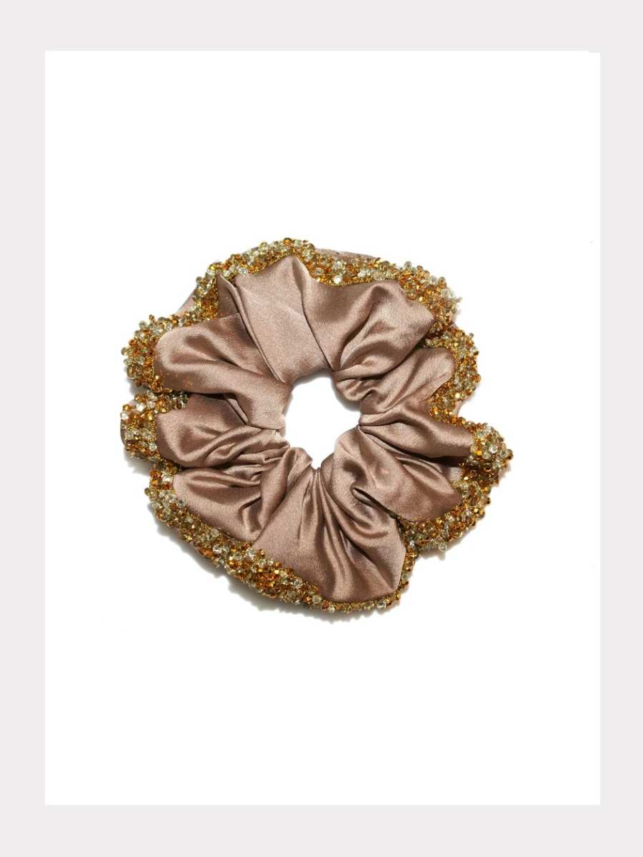 Gala Satin Haargummi mit schimmerndem Perlenrand (Navy, Taupe, Schwarz)