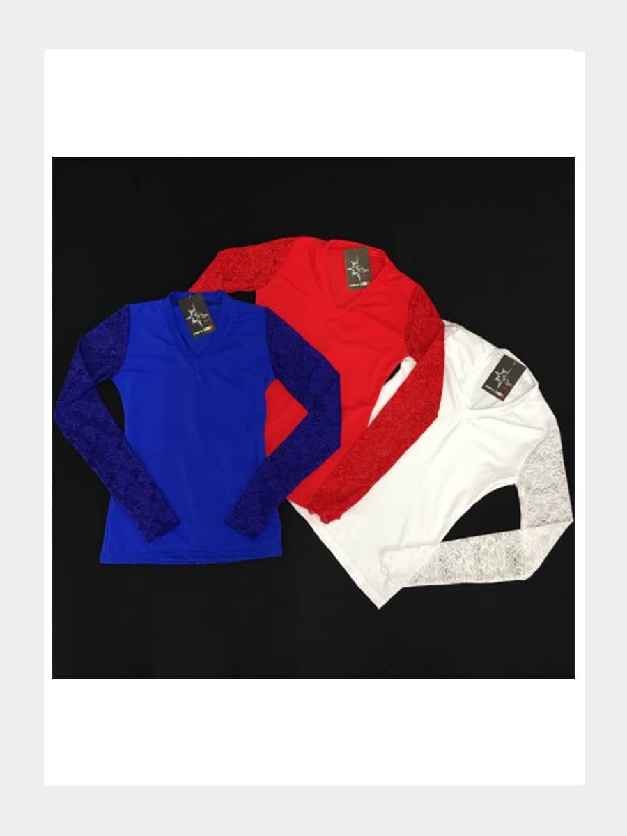 Langarm V Neck Shirt mit Spitze