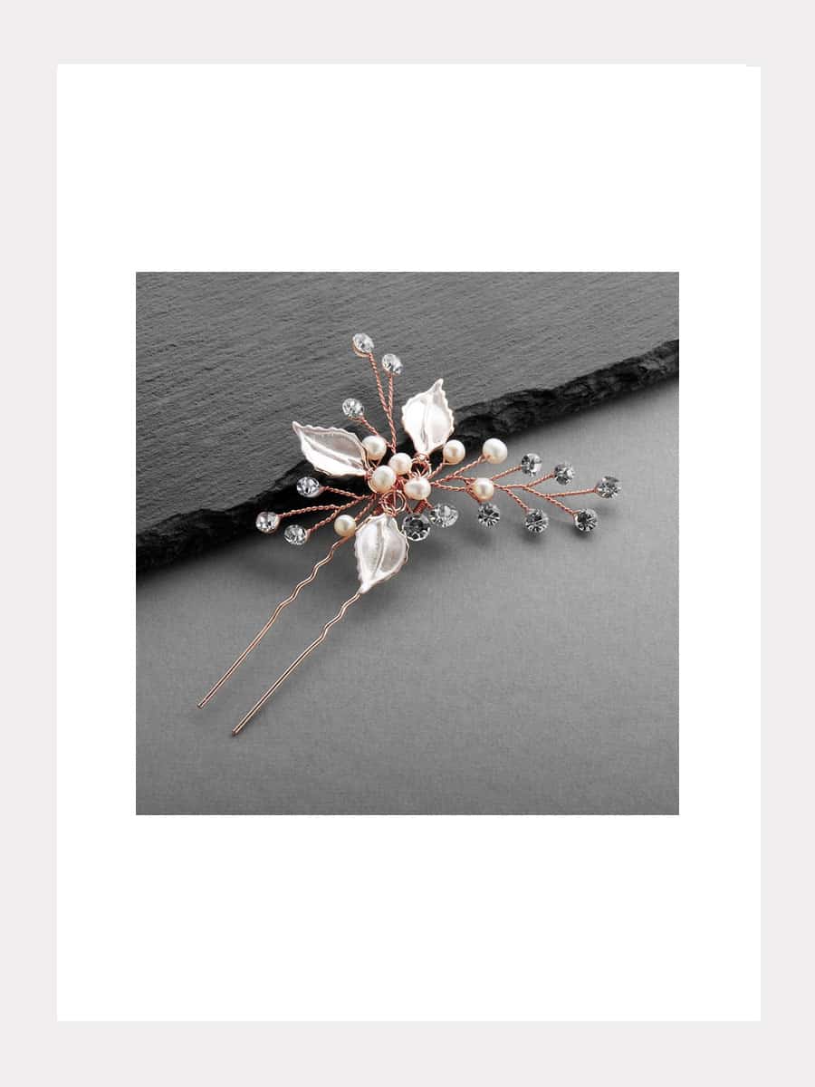 Haarnadel aus Roségold mit Silberblättern