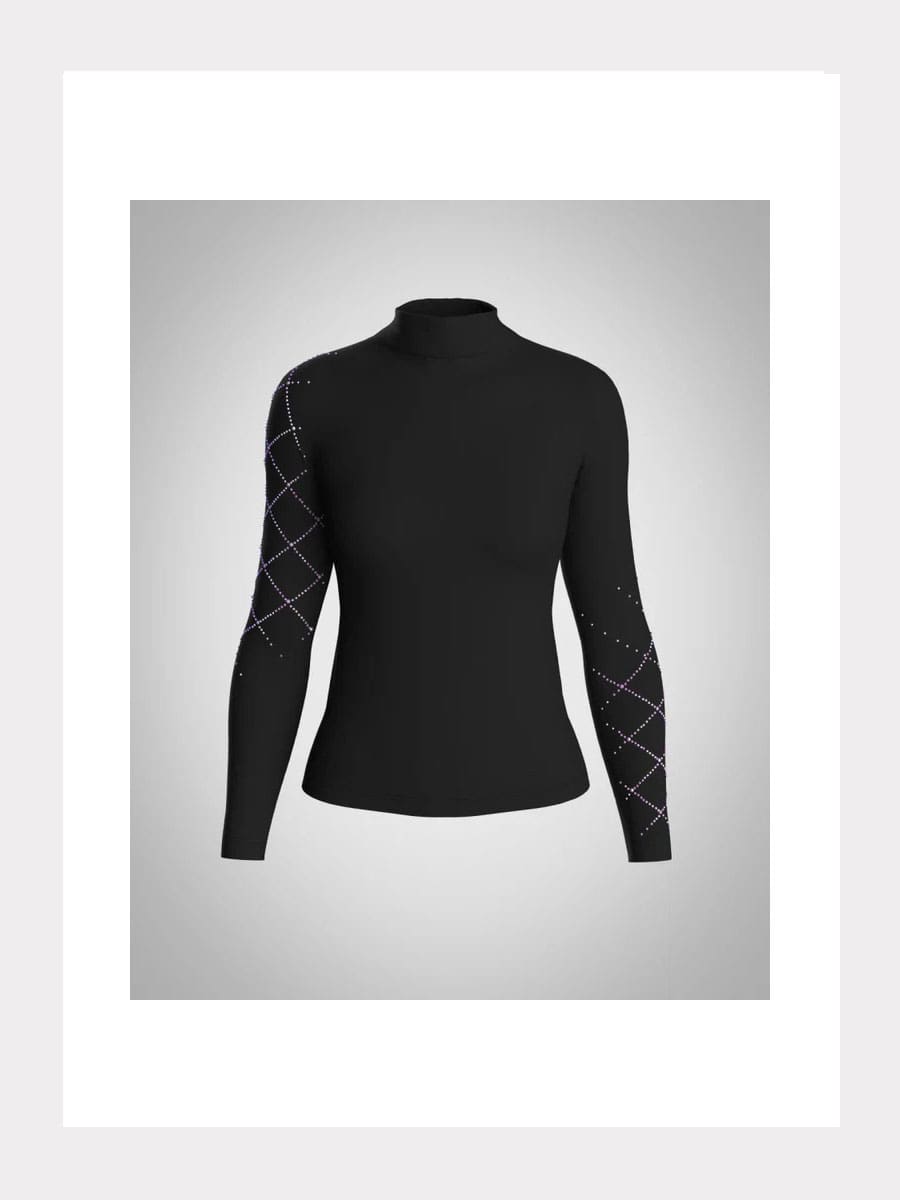 Mikrofaser Langarm Shirt mit Rauten-Kristallmuster