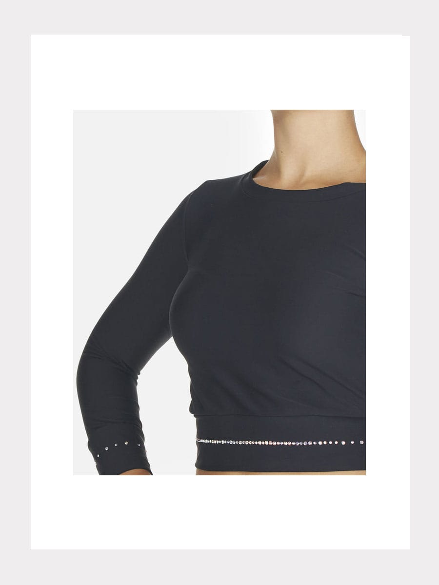 Langarm Crop-Top mit Kristallverzierung