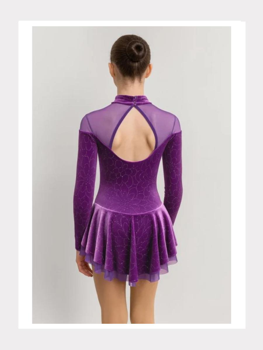 Langarm Kürkleid mit Glitzer-Blumen - Samt-Dress