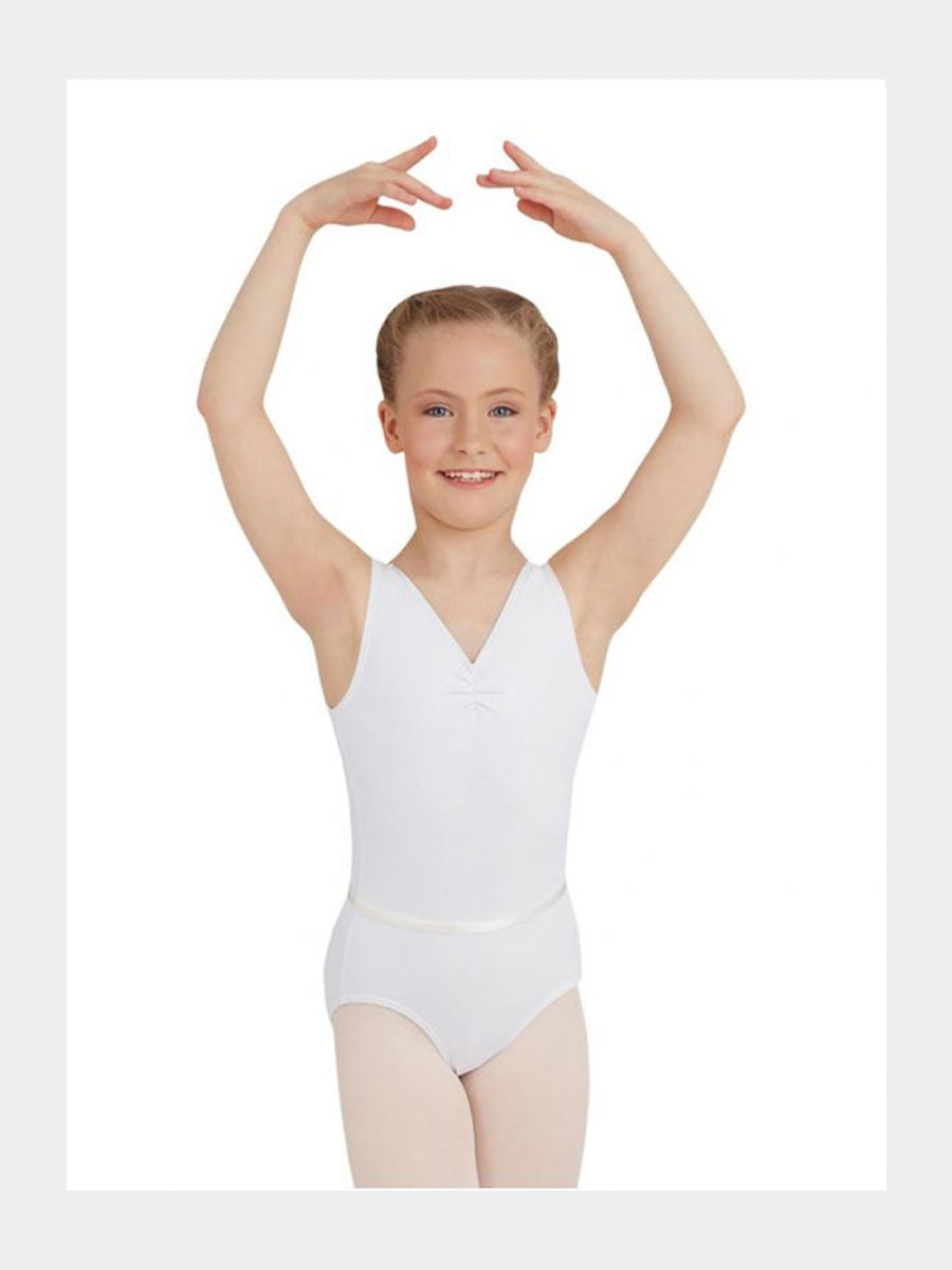 V-Ausschnitt Ballett Trikot ohne ärmel weiss
