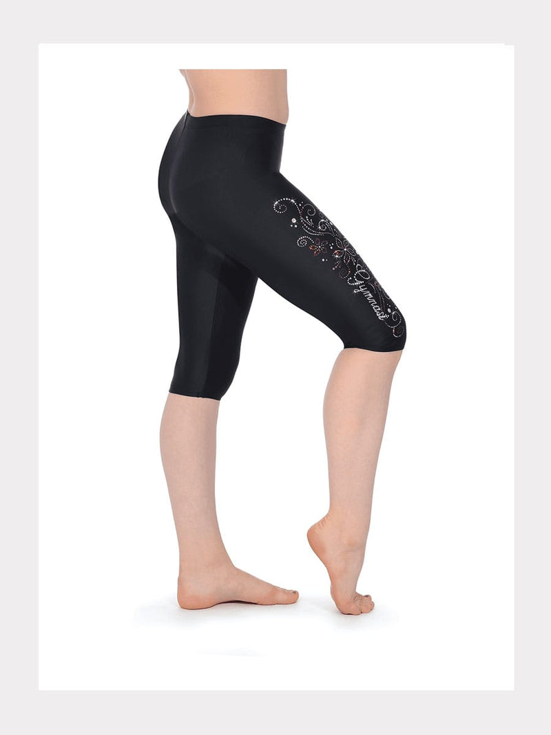 Gymnastik 3/4 Leggings schwarz mit Glitzermotiv