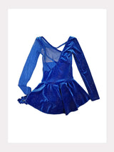 Langarm Glitzer Samt-Kleid blau