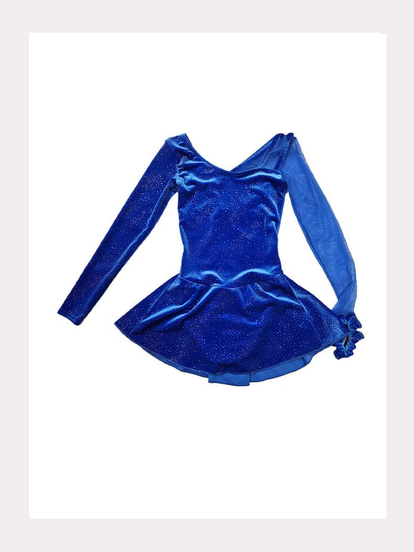 Langarm Glitzer Samt-Kleid blau