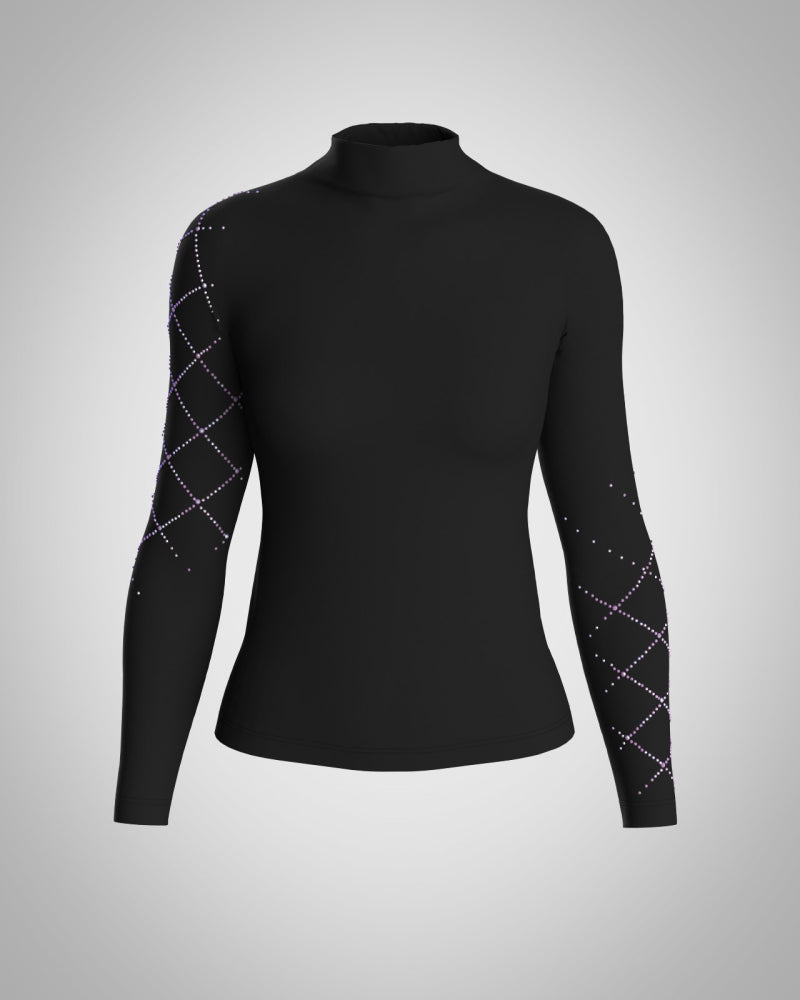 Sagester Damen Mikrofaser Langarmshirt mit Rauten-Kristallmuster für Eiskunstlauf