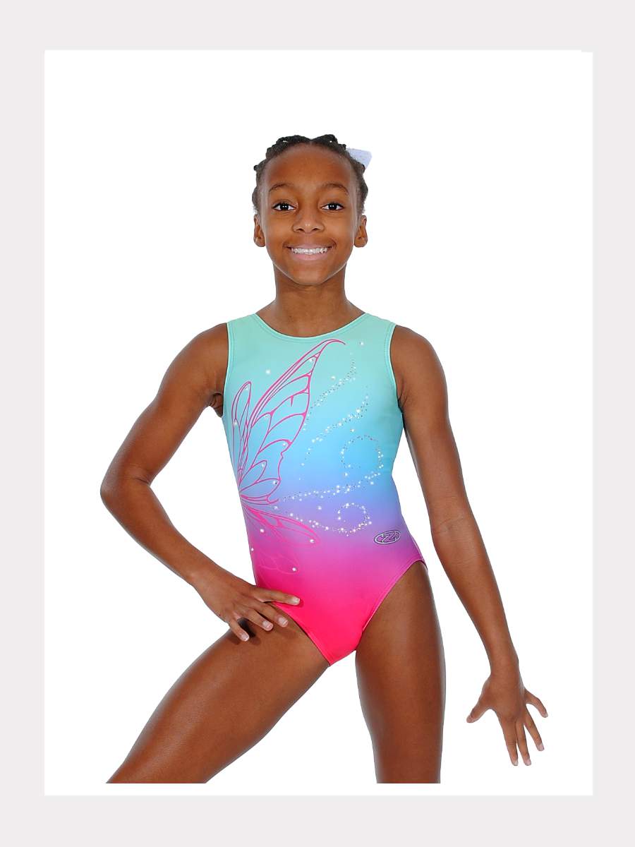 Gymnastik Träger-Trikot mit Kristallen - Sky