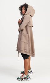 Lange Baumwoll Fleece-Kapuzenjacke