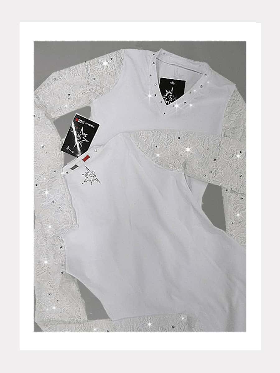 Langarm V Neck Shirt mit Spitze