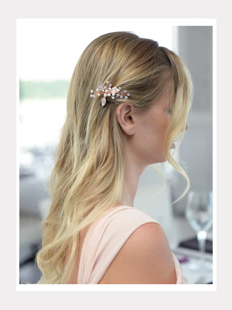 Haarspange aus Roségold mit Silberblättern