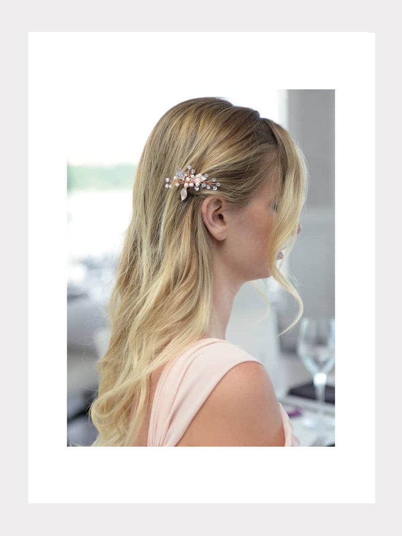 Haarspange aus Roségold mit Silberblättern