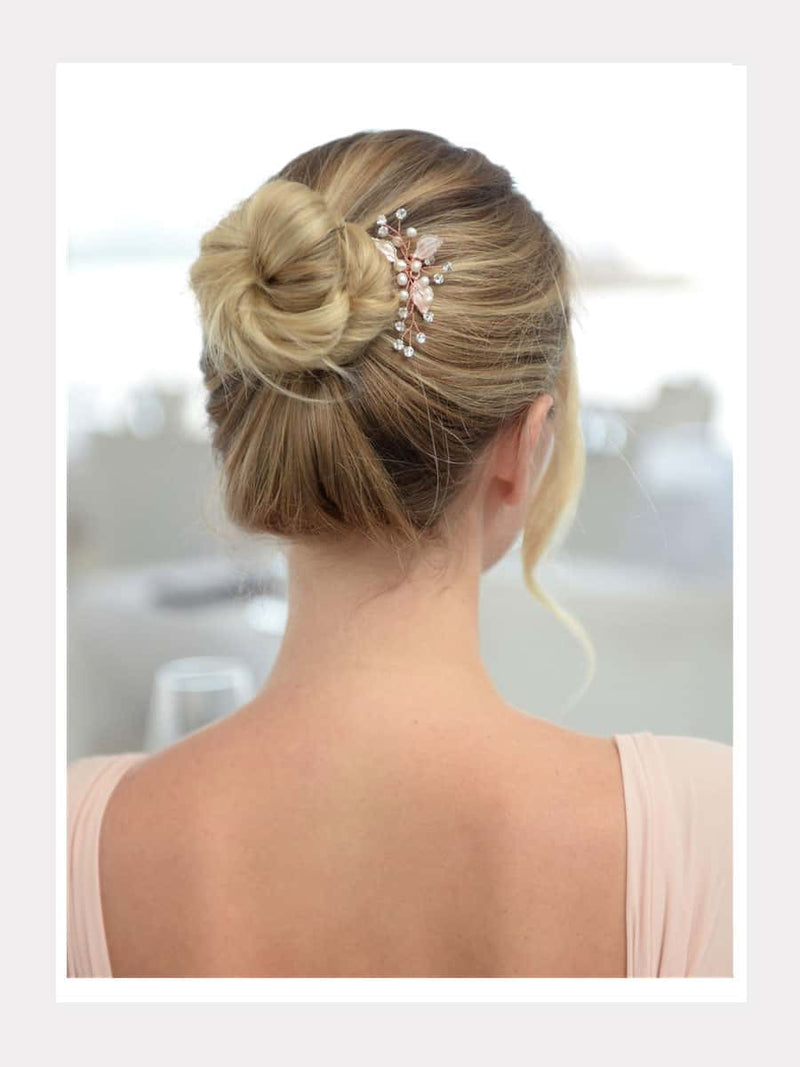 Haarspange aus Roségold mit Silberblättern