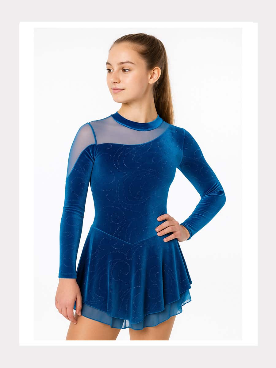Eiskunstlauf Langarm Samtkleid  mit Glitzer