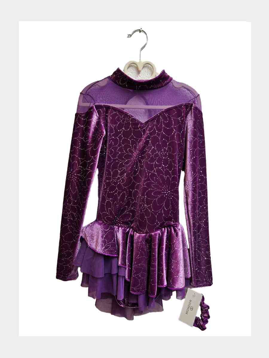 Langarm Kürkleid mit Glitzer-Blumen - Samt-Dress