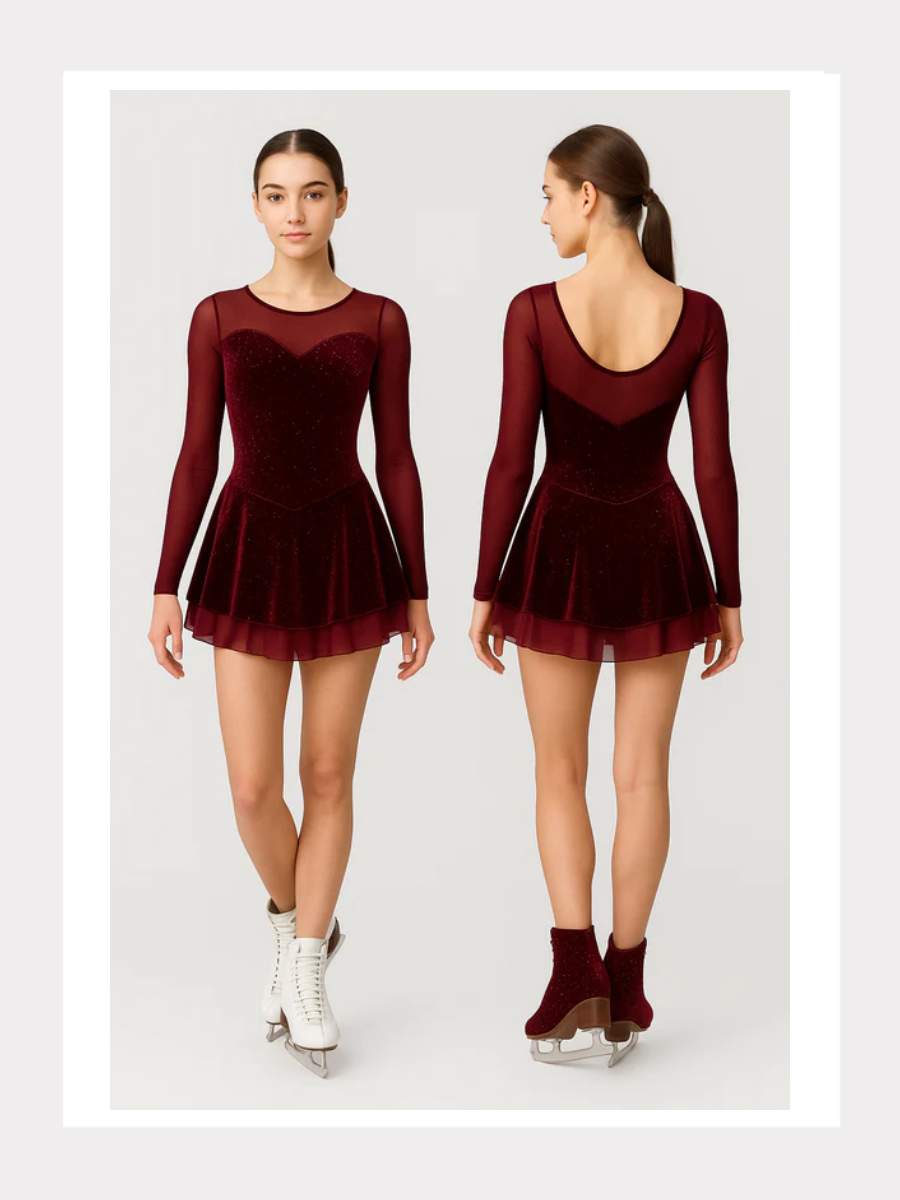 Eiskunstlauf Langarm Samtkleid  mit Glitzer