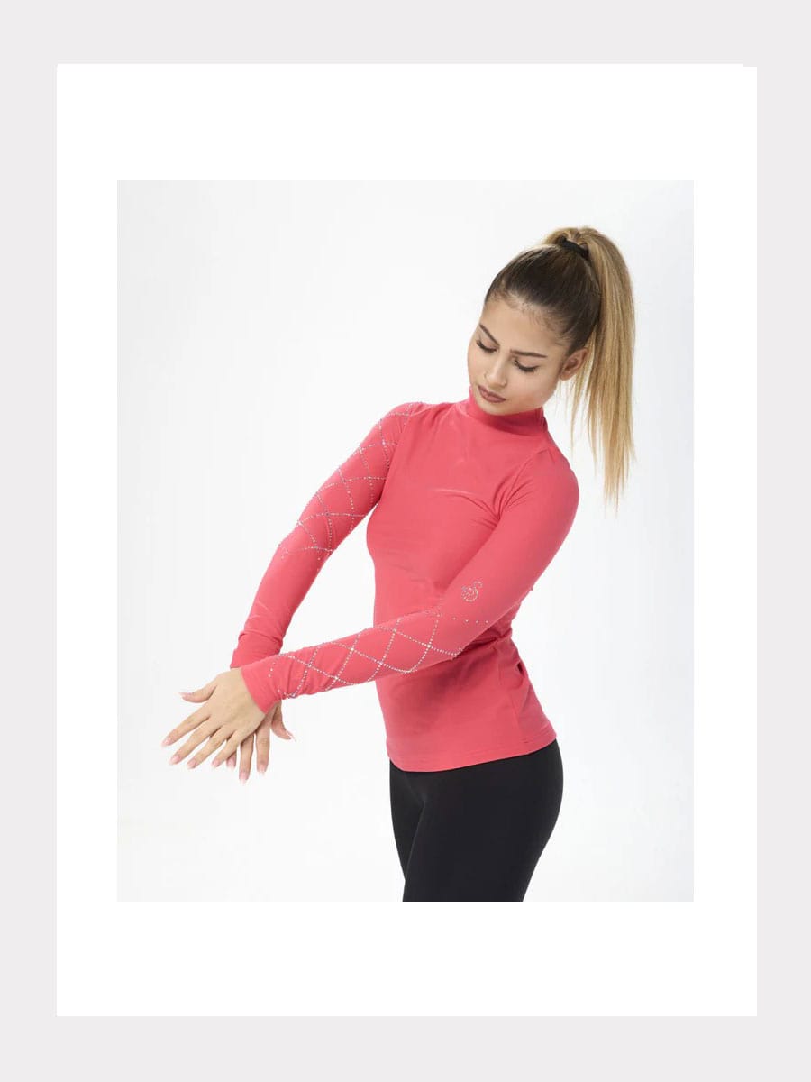 Mikrofaser Langarm Shirt mit Rauten-Kristallmuster