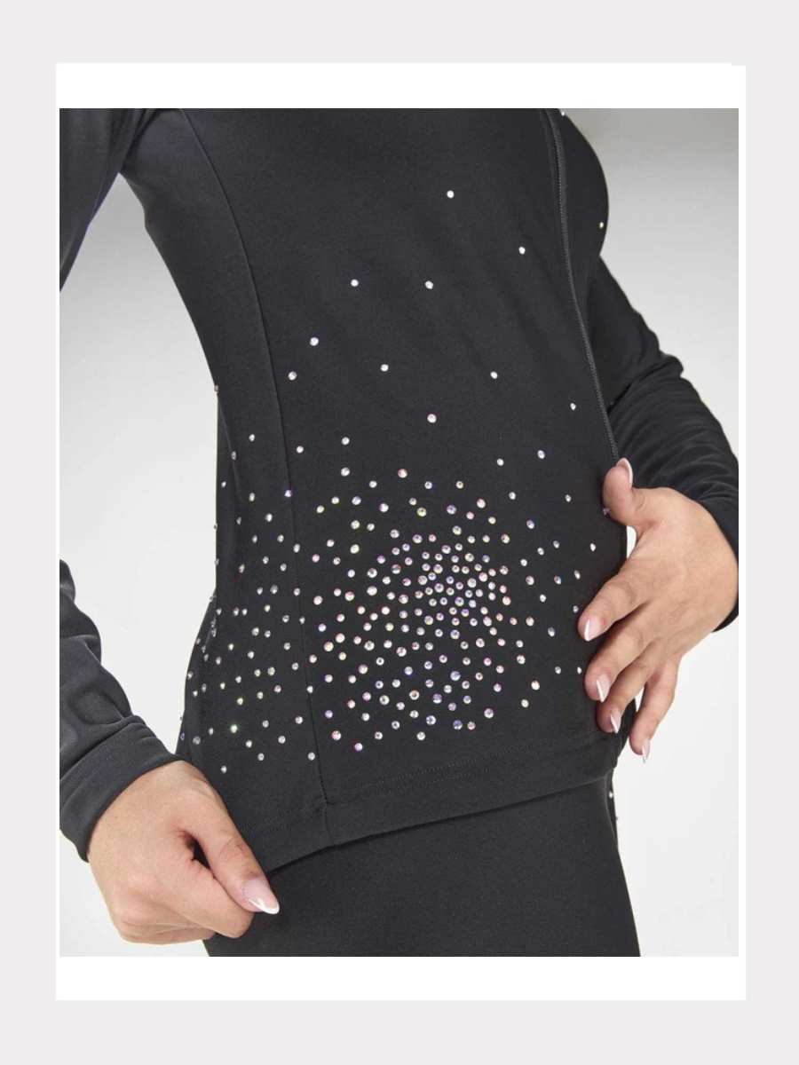 Thermo-Eiskunstlaufjacke mit Kristallen auf Schulter und Seite