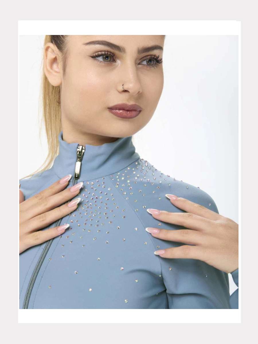 Thermo-Eiskunstlaufjacke mit Kristallen auf Schulter und Seite