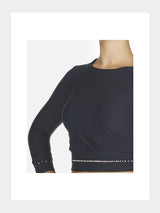 Langarm Crop-Top mit Kristallverzierung