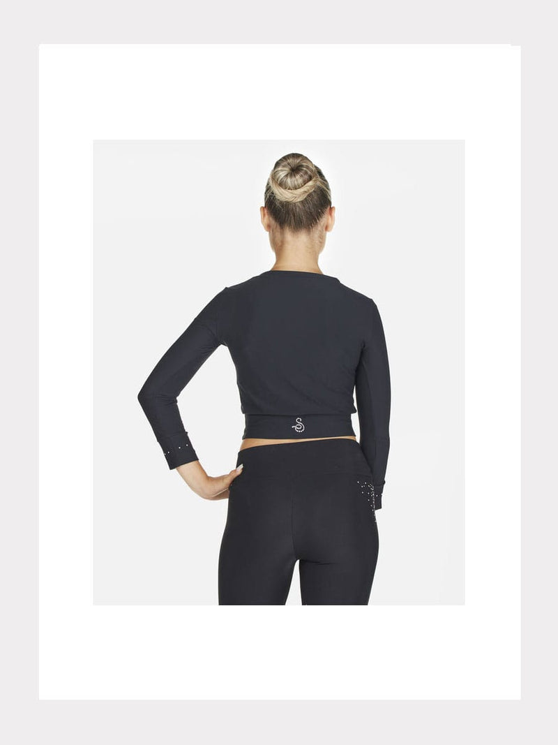 Langarm Crop-Top mit Kristallverzierung