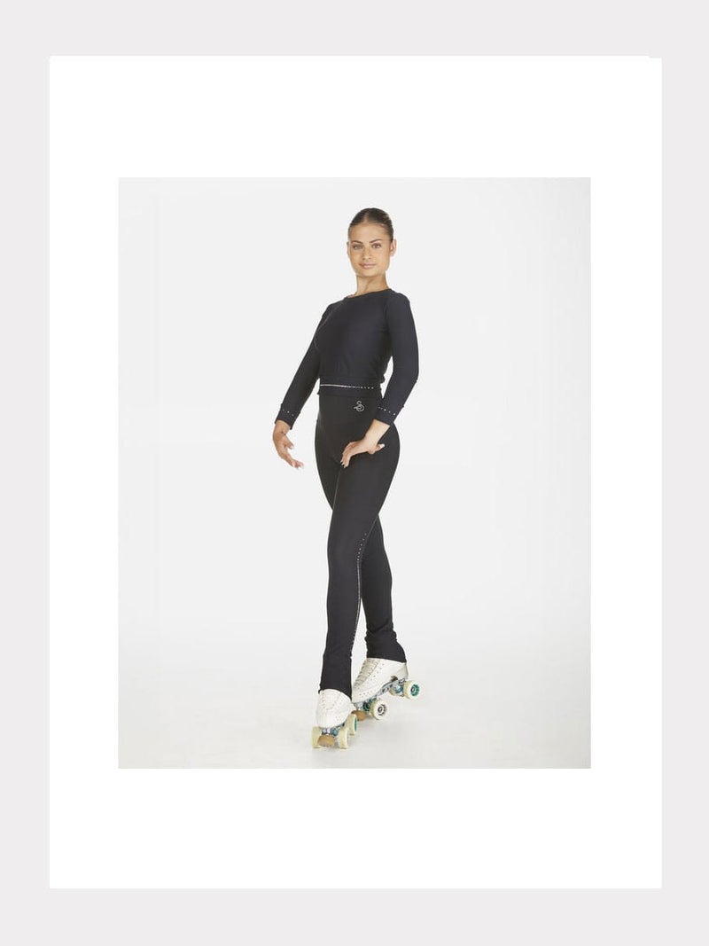 Langarm Crop-Top mit Kristallverzierung