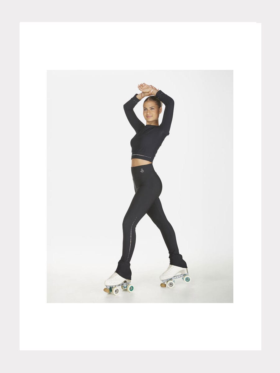 Langarm Crop-Top mit Kristallverzierung