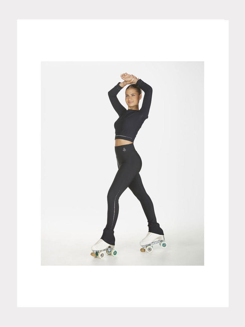 Langarm Crop-Top mit Kristallverzierung