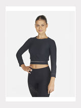 Langarm Crop-Top mit Kristallverzierung
