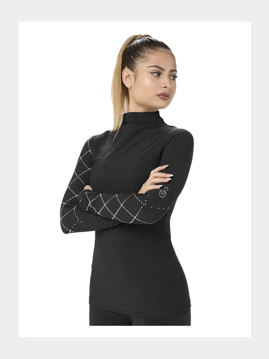 Mikrofaser Langarm Shirt mit Rauten-Kristallmuster