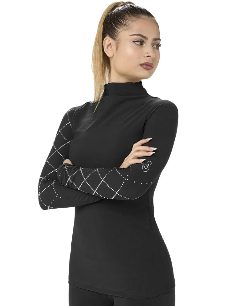 Mikrofaser Langarm Shirt mit Rauten-Kristallmuster