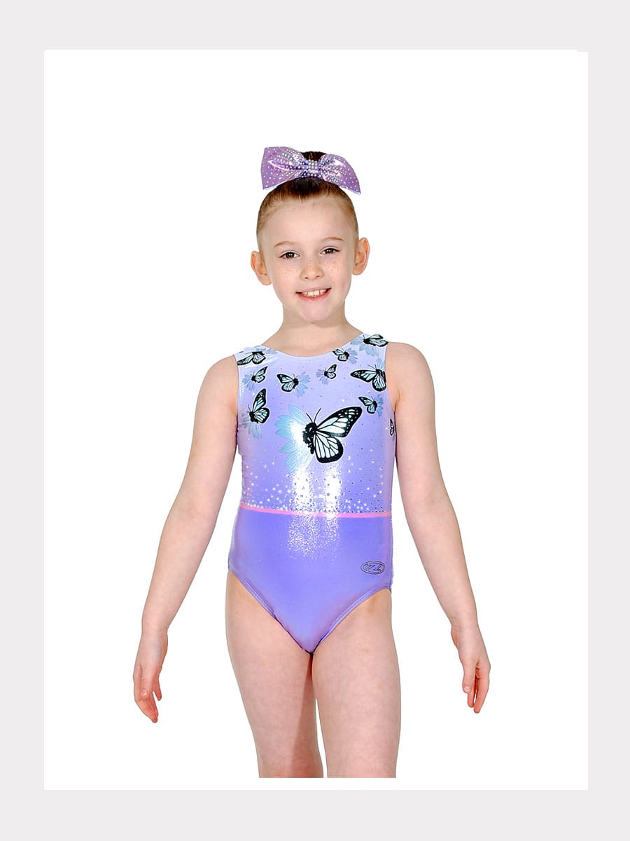 Gymnastik Trägertrikot BLISS - Schmetterlingsdruck mit Kristallmotiv