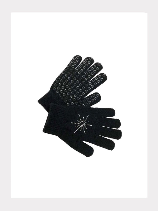 Strick-Handschuhe mit Griff-Noppen - Strassstein-Stern