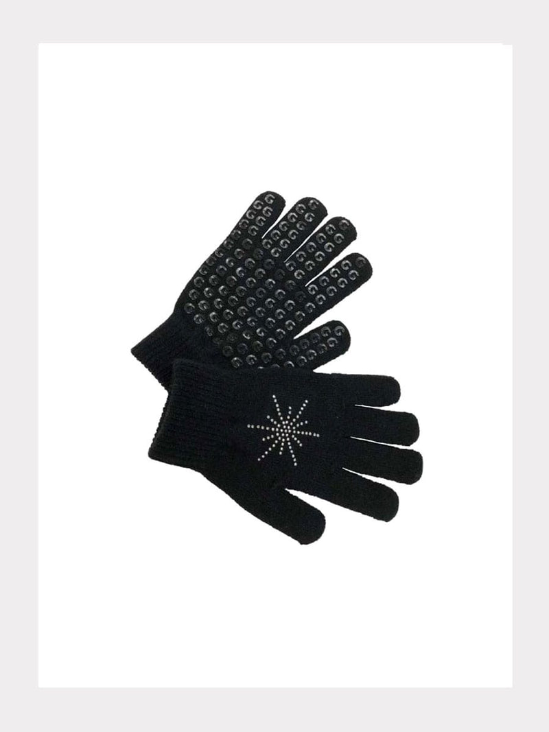 Strick-Handschuhe mit Griff-Noppen - Strassstein-Stern