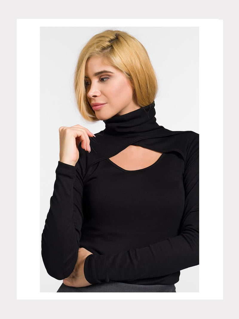 Wickel-Rollkragenpullover mit Ausschnitt