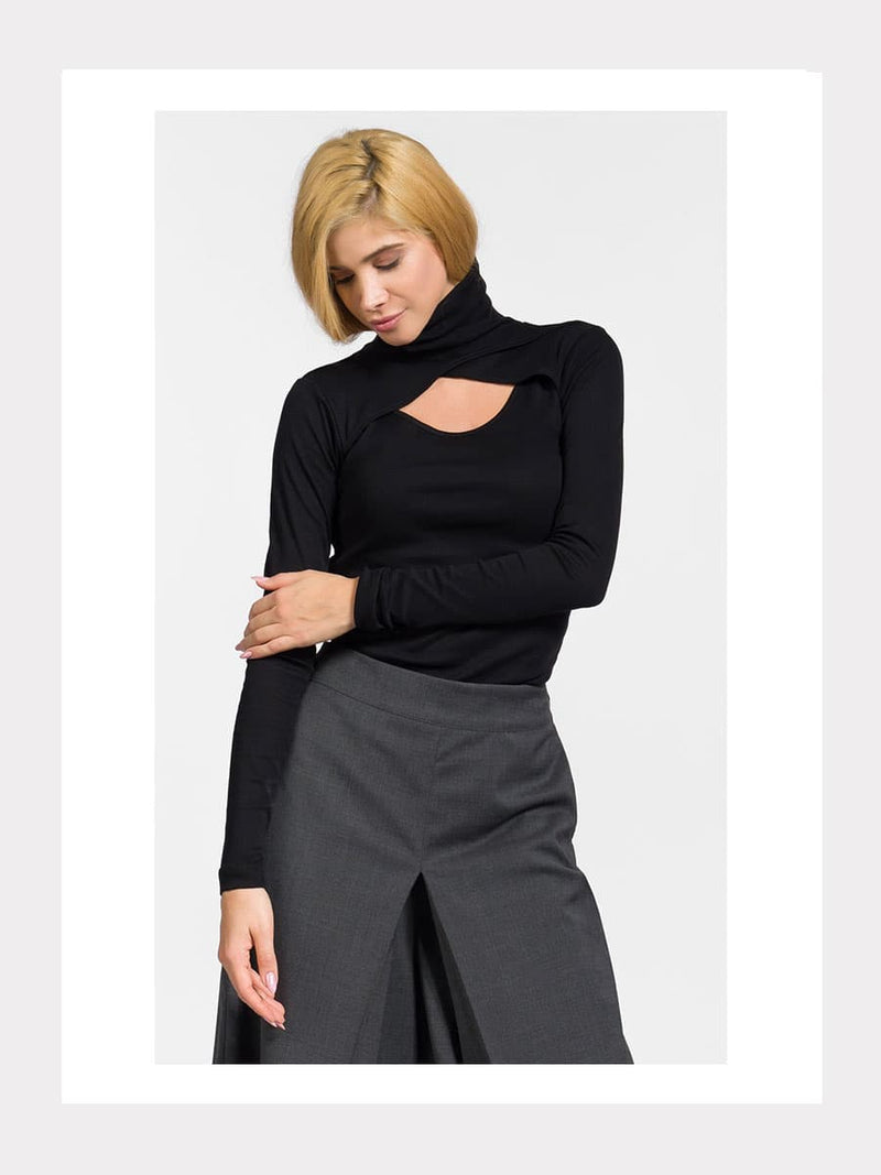 Wickel-Rollkragenpullover mit Ausschnitt