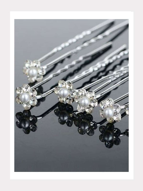 Haarnadeln mit Glitzersteinen und kleiner Perle