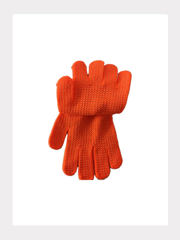Strick-Handschuhe Orange Fluo mit Griff-Noppen