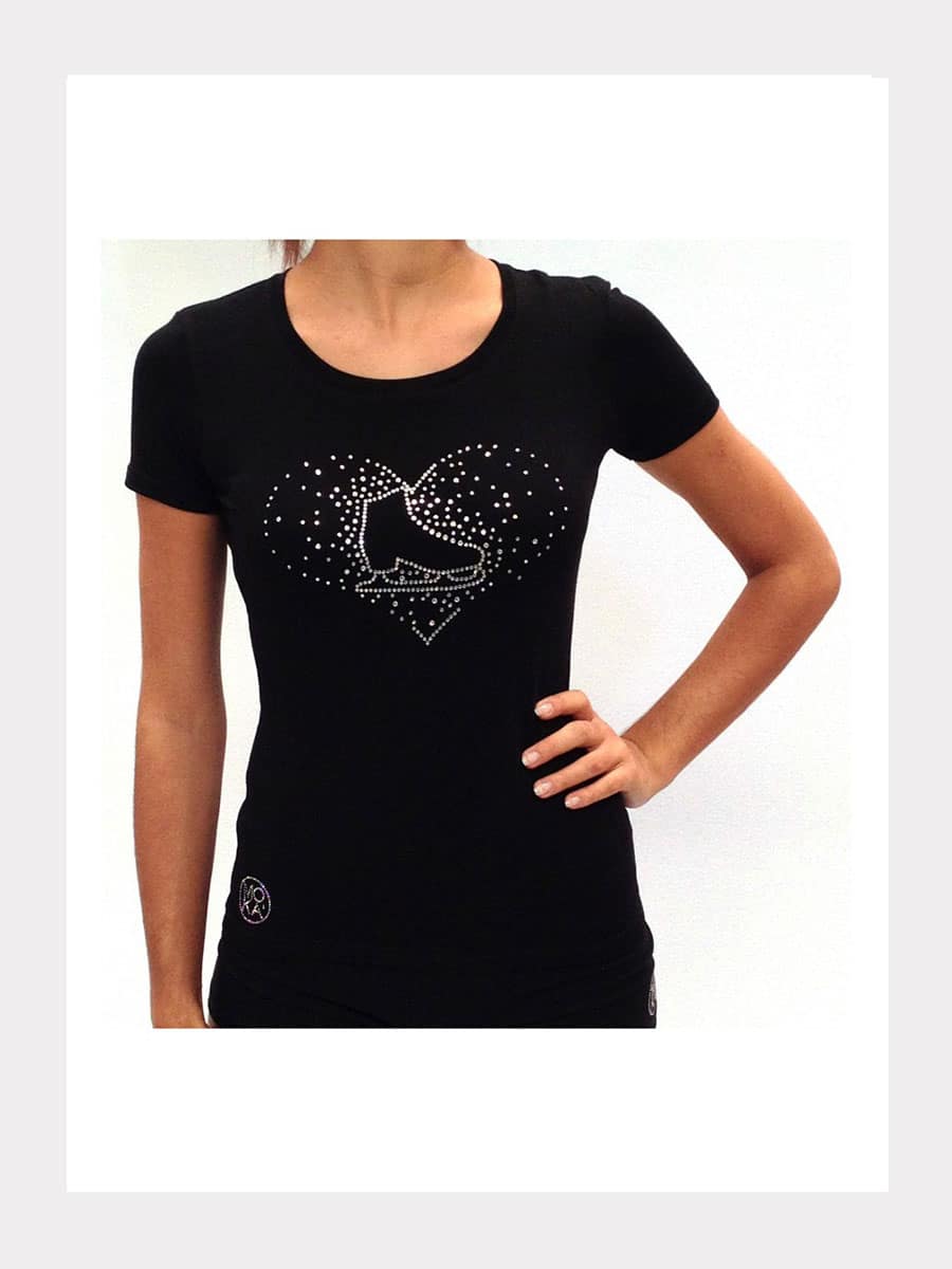 Kurzarm T'Shirt mit Kristallmotiv Schlittschuh