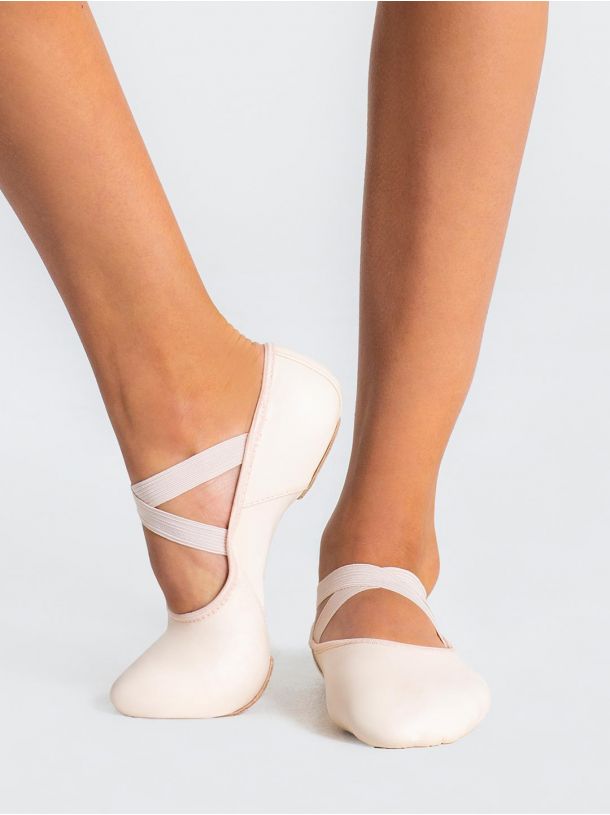 Leder Ballettschläppchen mit geteilter Sohle Light Pink 